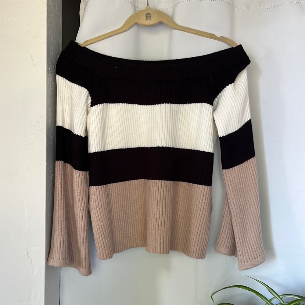 Off-the-Shoulder Colorblock Sweater